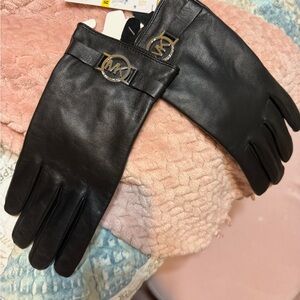 Black Leather Gloves with Logo